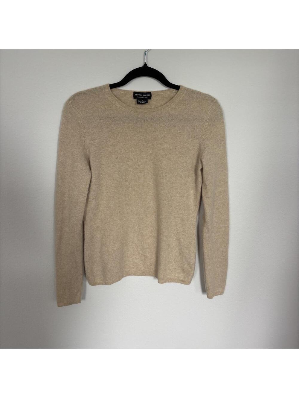 Sutton Studio 100 Cashmere Beige Tan Crewneck Sweater Long Sleeve Womens Small S
